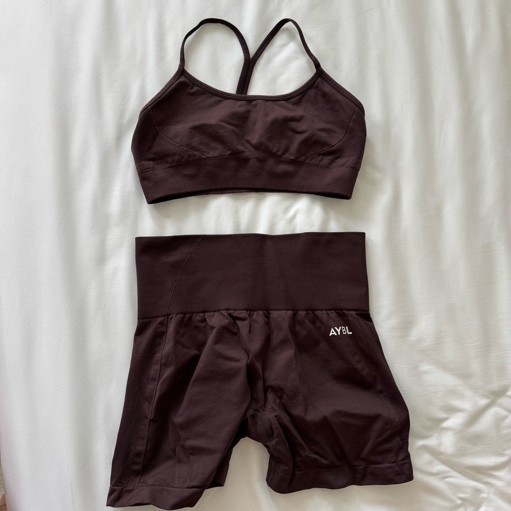 AYBL Empower Seamless Cocoa Brown Sports Bra and Shorts Set